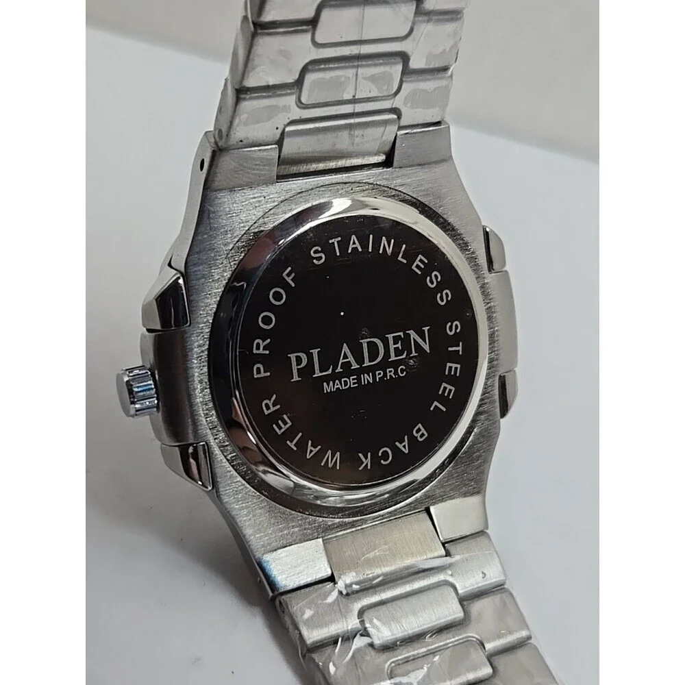PLADEN Geneva Blue Dial Stainless Steel Date Quartz Watch New Battery Mens